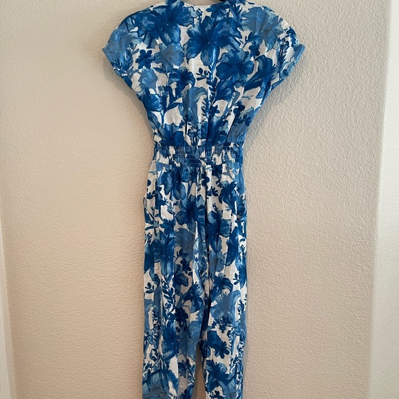 NWT Zara Floral Jumpsuit - Ecru White & Blue - Picture 1 of 5